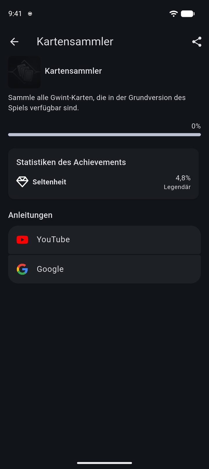 Achievement Kartensammler aus The Witcher 3 mit 4,8 % und der GOG-Stufe Legendär