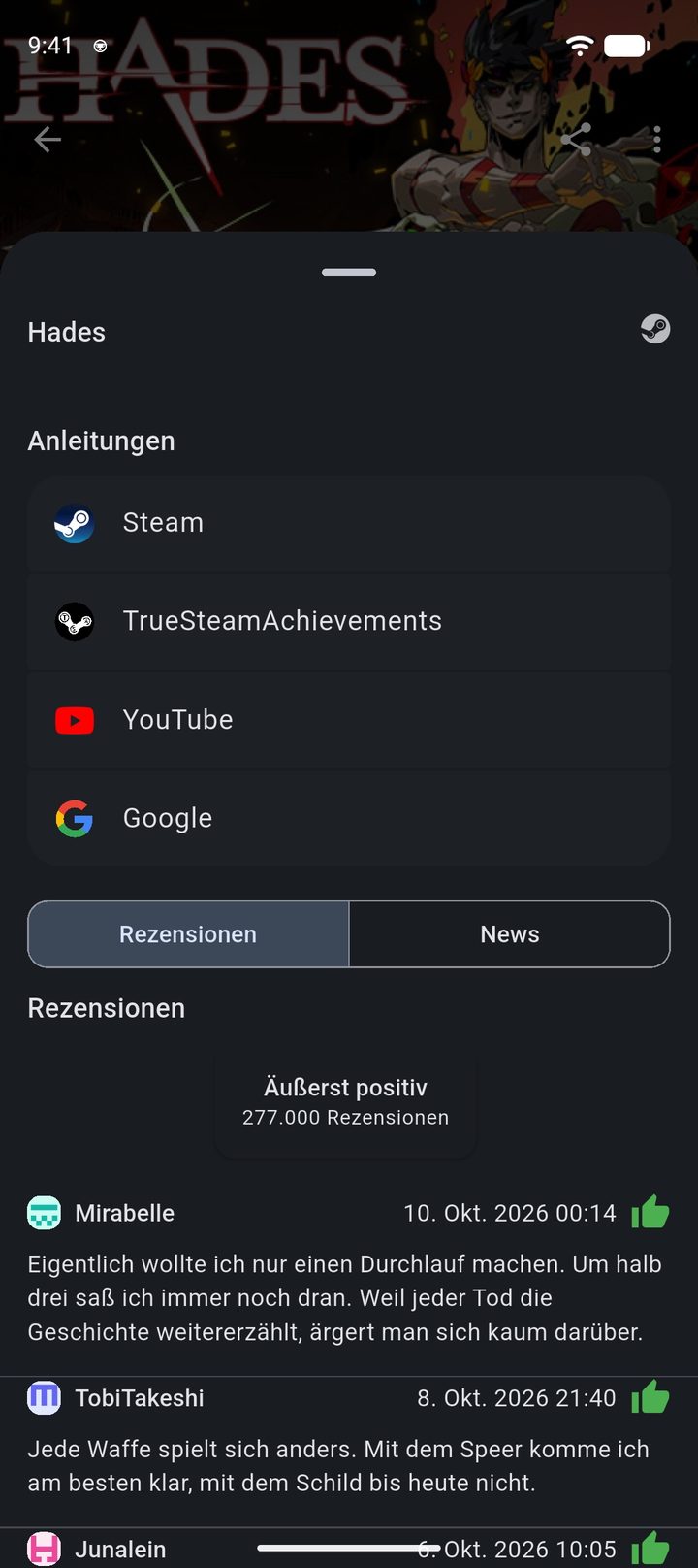 Infos zu Hades mit der Steam-Bewertung „Äußerst positiv“ und den neuesten Rezensionen