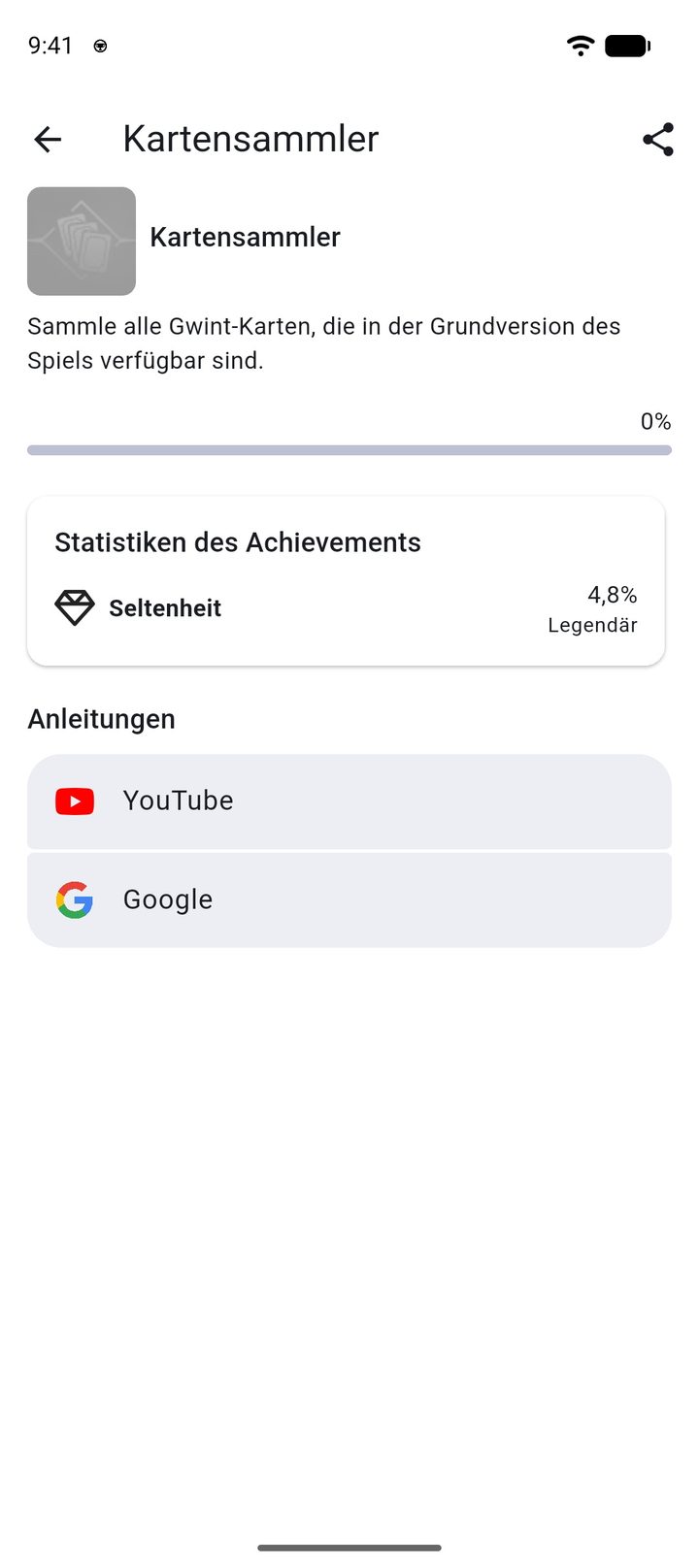 Achievement Kartensammler aus The Witcher 3 mit 4,8 % und der GOG-Stufe Legendär