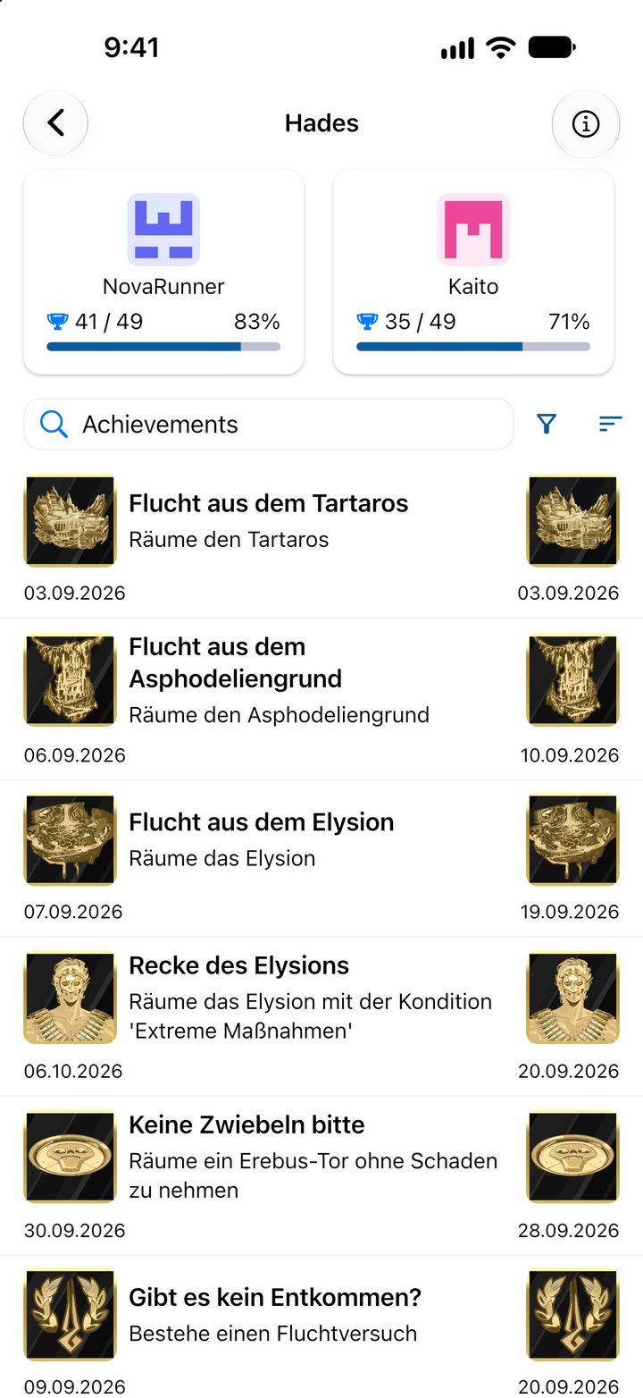 Hades im Vergleich mit einem Freund: Fortschritt nebeneinander und Datum jeder Freischaltung
