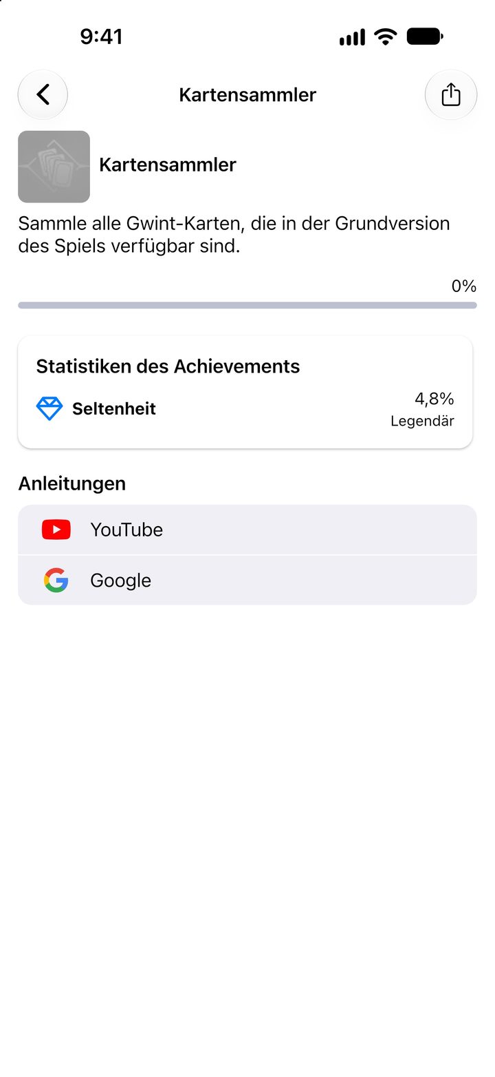 Achievement Kartensammler aus The Witcher 3 mit 4,8 % und der GOG-Stufe Legendär