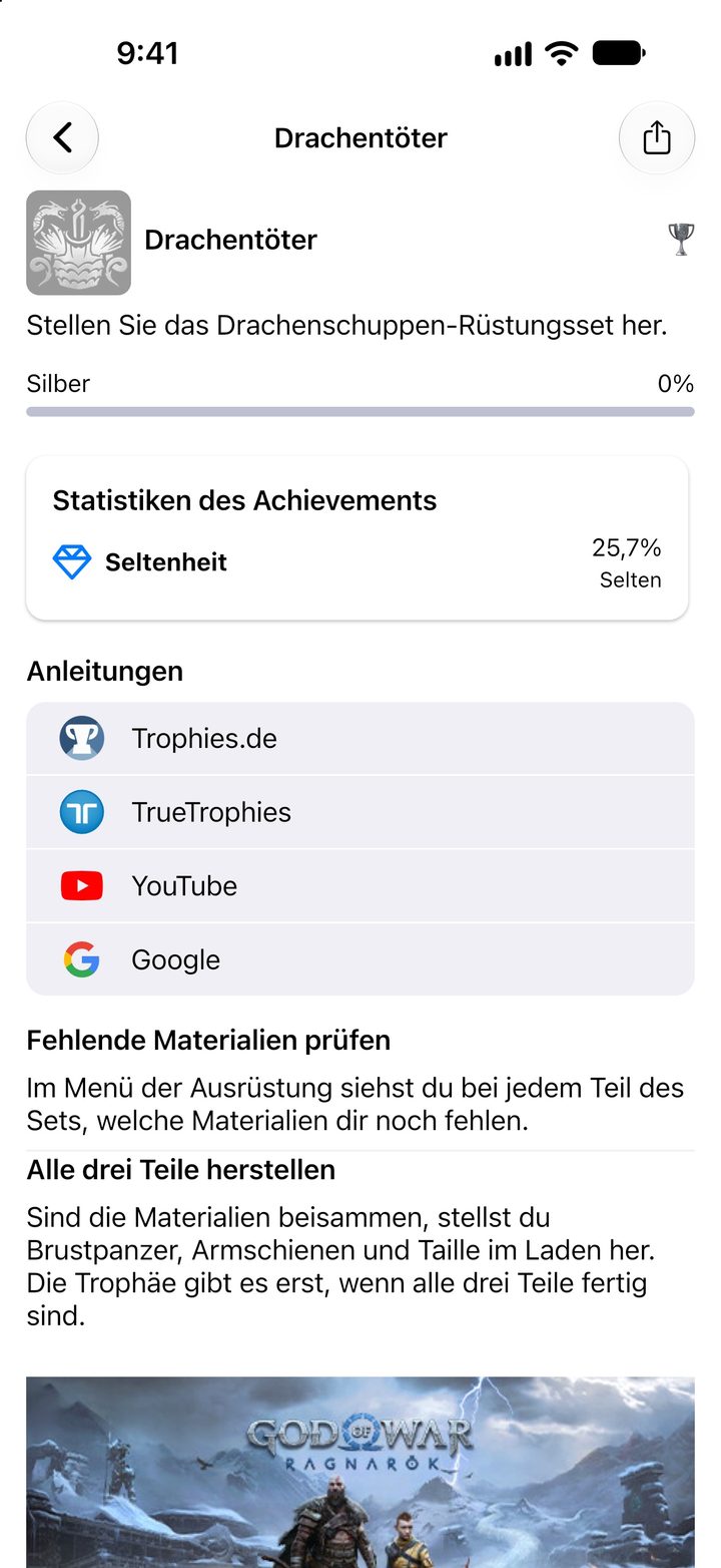 Trophäe Drachentöter aus God of War Ragnarök mit Seltenheit und zwei offiziellen Tipps