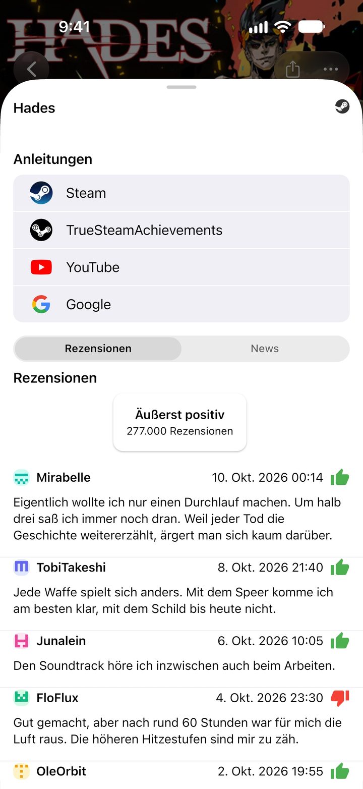 Infos zu Hades mit der Steam-Bewertung „Äußerst positiv“ und den neuesten Rezensionen