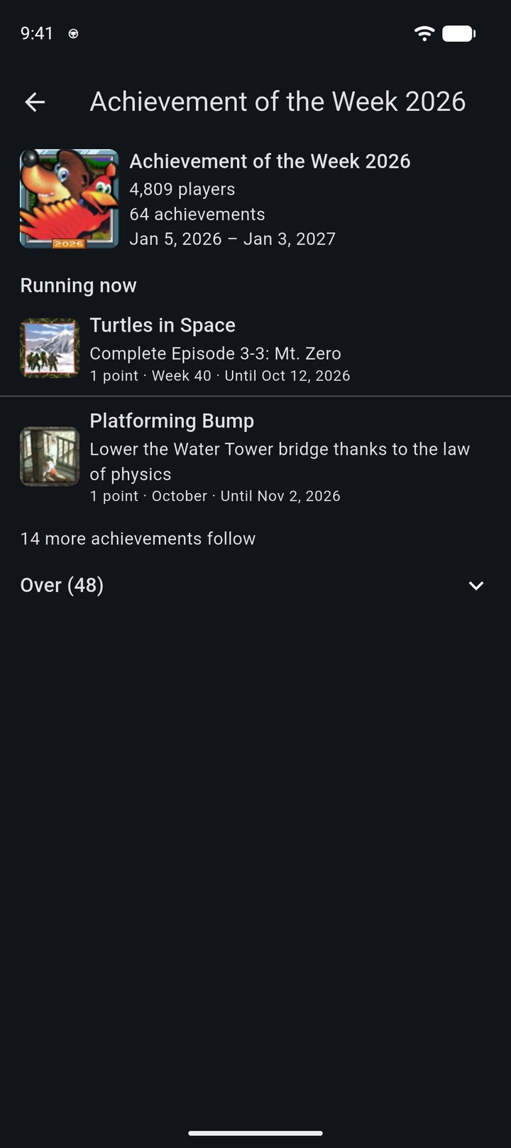 RetroAchievements Achievement of the Week event with the currently running and finished challenges