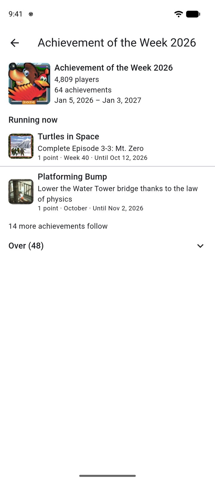 RetroAchievements Achievement of the Week event with the currently running and finished challenges