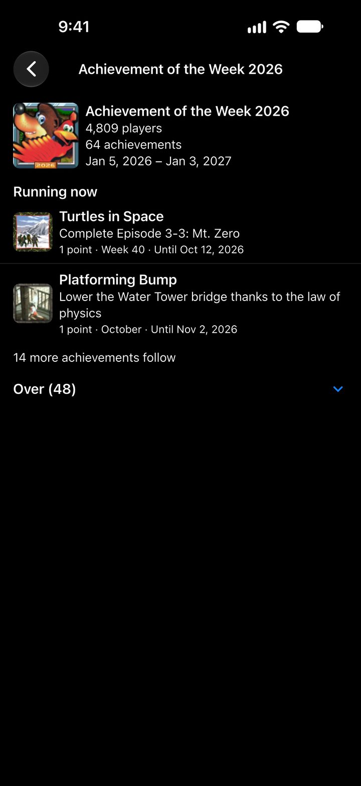 RetroAchievements Achievement of the Week event with the currently running and finished challenges