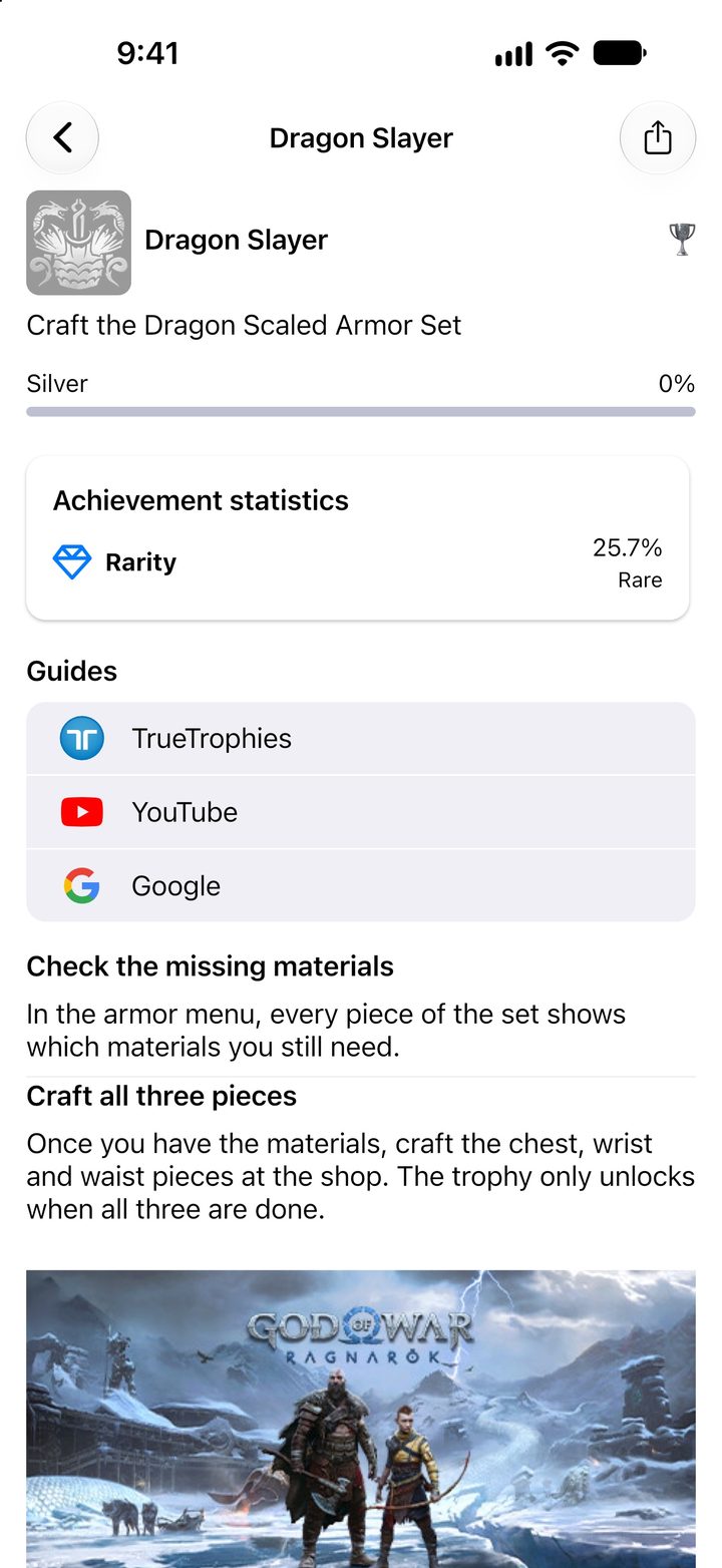 Dragon Slayer trophy from God of War Ragnarök with its rarity and two official tips